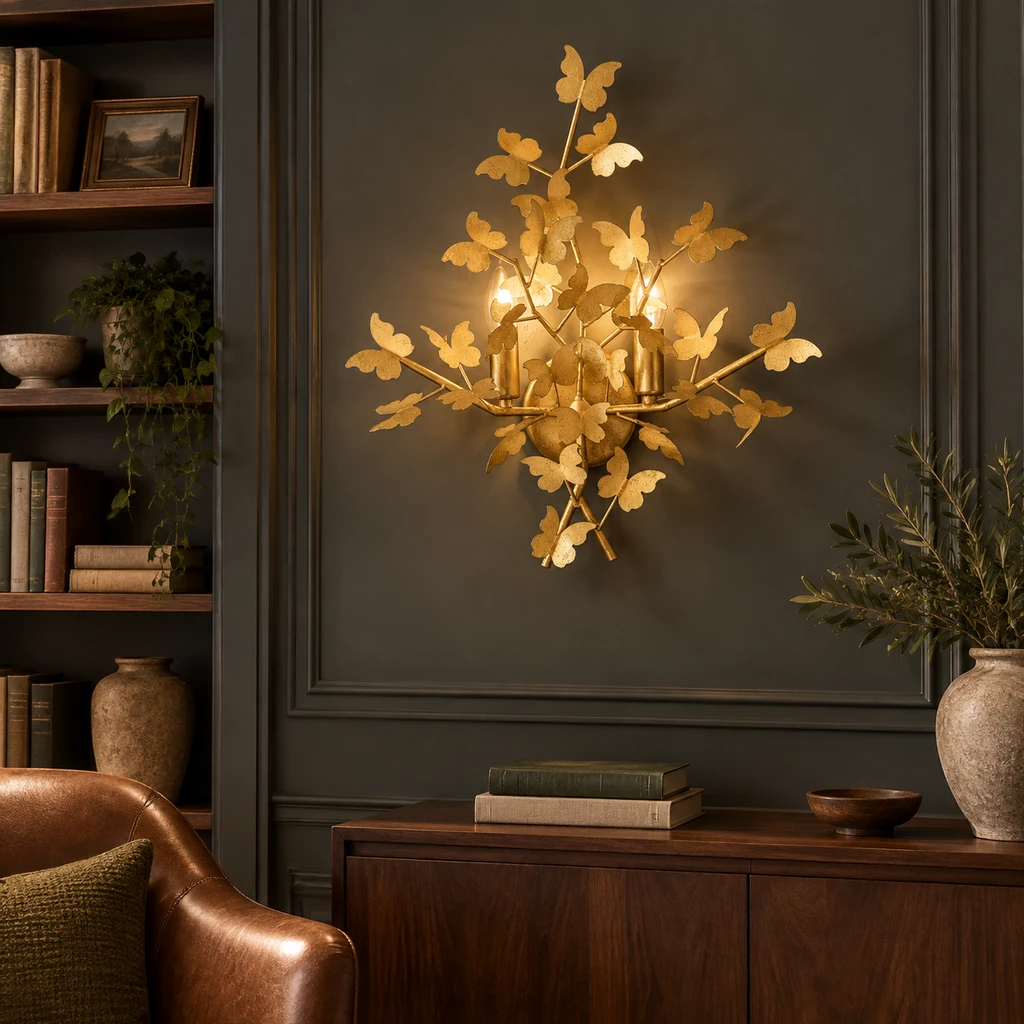 Nora sculpted wall light in a home library