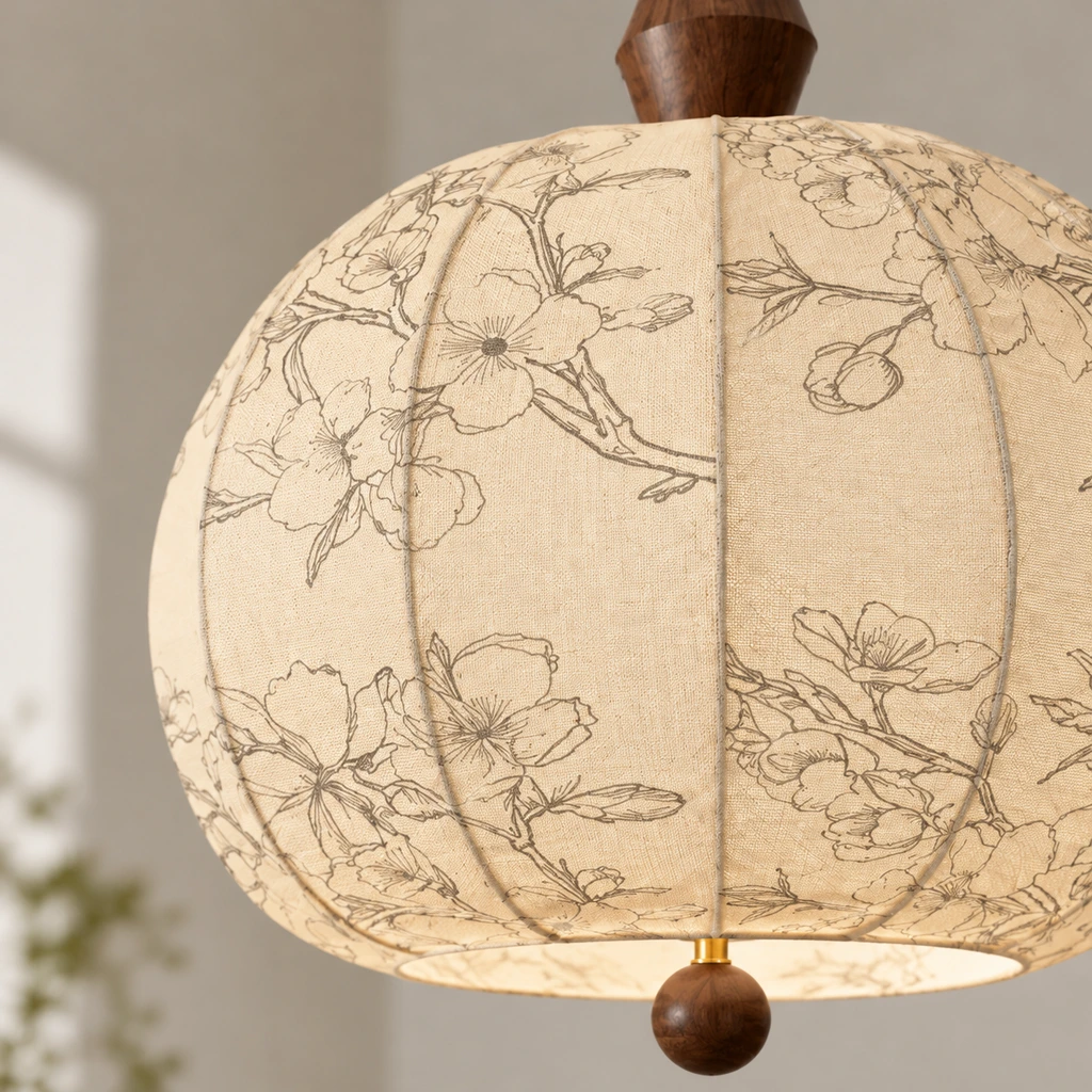 Amelia American Vintage Floral Wood & Fabric Pendant Light product image 10
