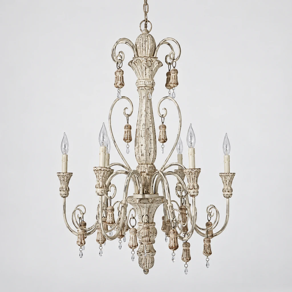 Elowen chandelier switched off in a neutral studio