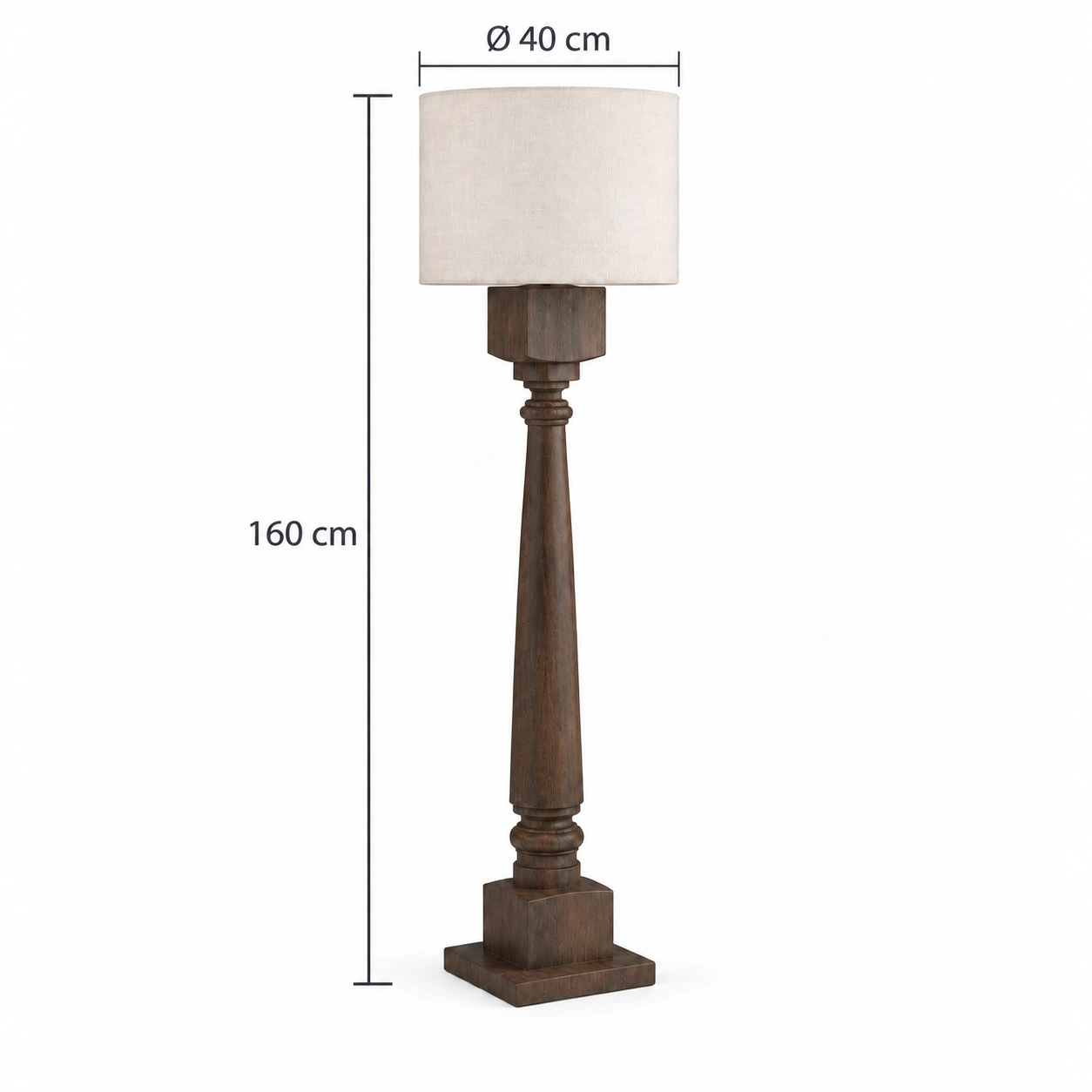 Dark Wood floor lamp dimensions: 40 cm diameter and 160 cm overall height