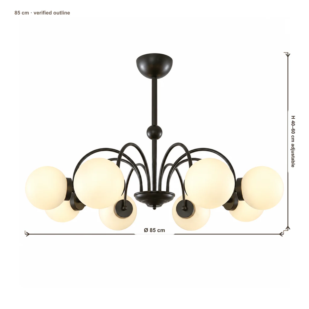 85 cm diameter and 40-60 cm adjustable height dimensions