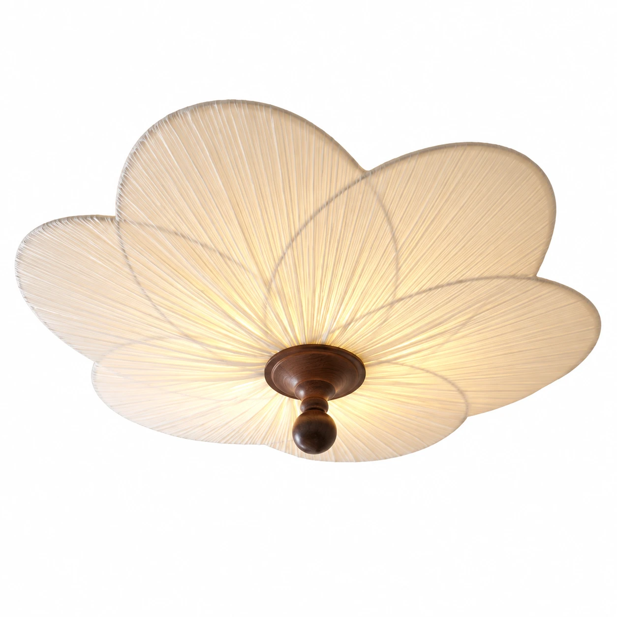 Complete Nora glass wood fabric flower flush mount ceiling light on white