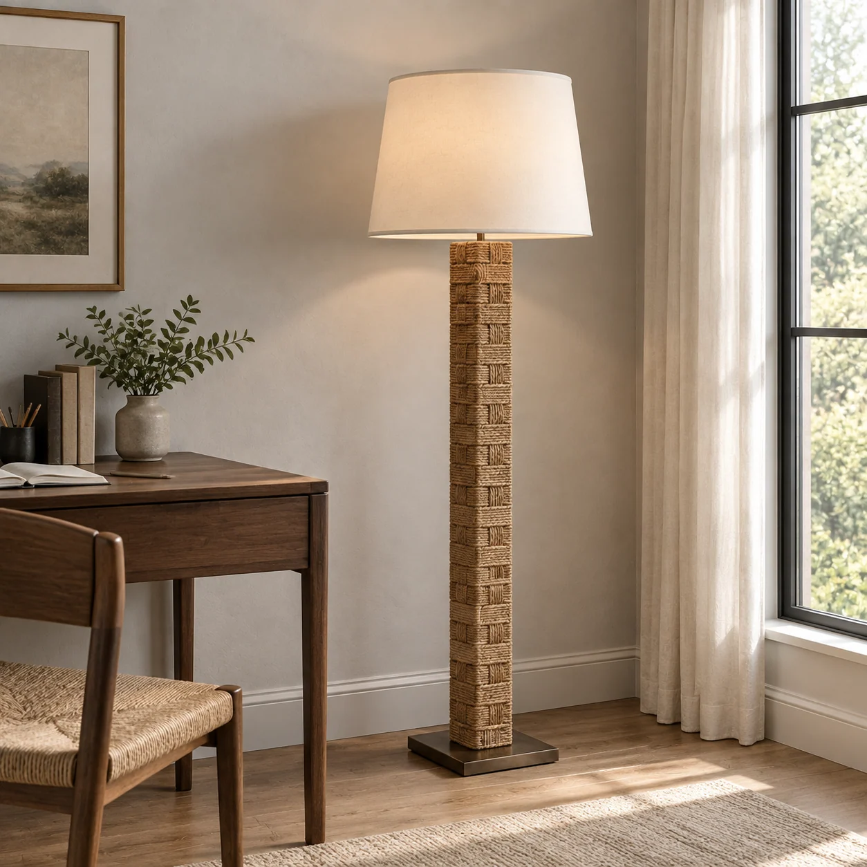 Avery French 1-Light Wood Floor Lamp — scene