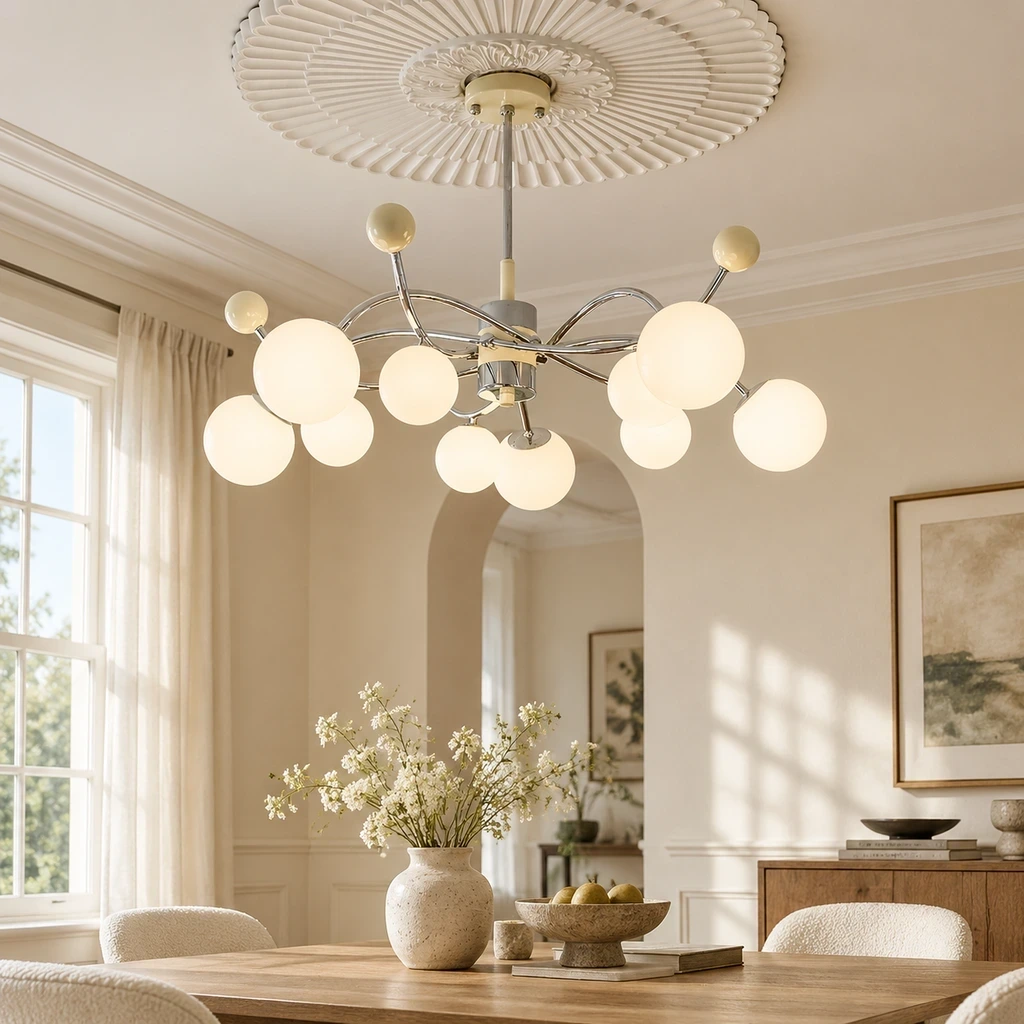 Nora Vintage Multi-Light Glass Iron Chandelier in a study or console setting