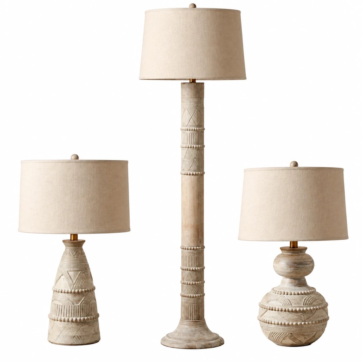 Camille Rustic Carved Wood Table Lamp on white background