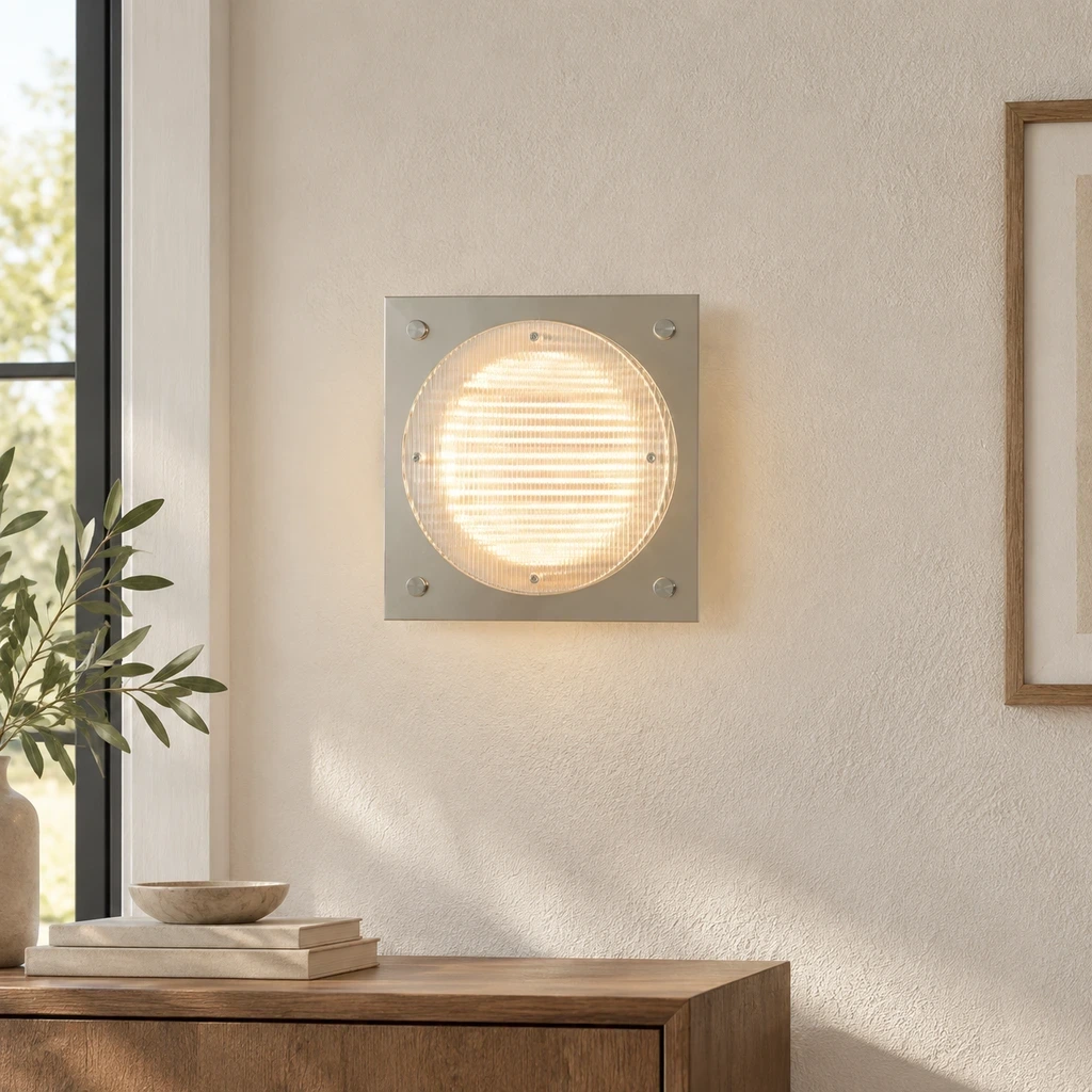 Mira Bauhaus Ribbed Acrylic Iron Wall Sconce installed in a bright interior
