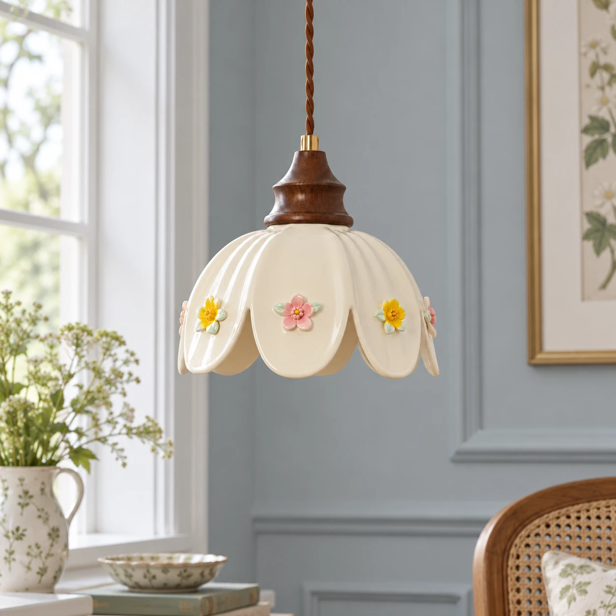 Adeline ceramic pendant light off in daylight