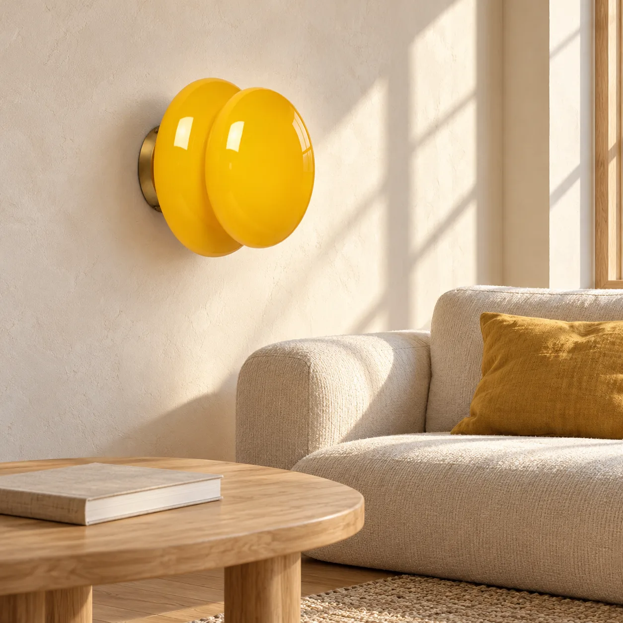 Mustard wall light in a living room