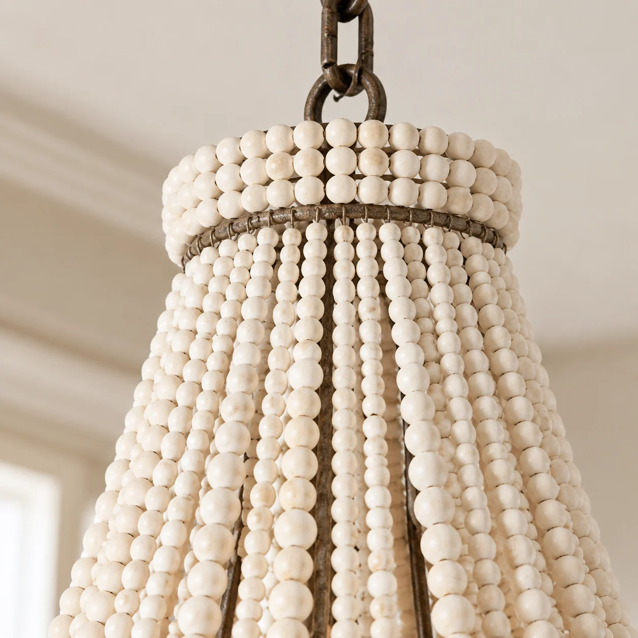 Vera Vintage Beaded Wood Chandelier — detail