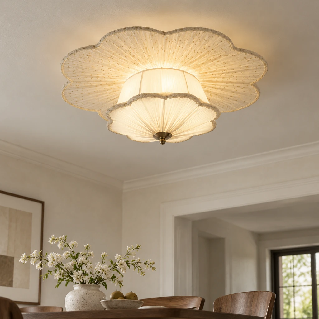 Elise pleated floral fabric flush mount ceiling light