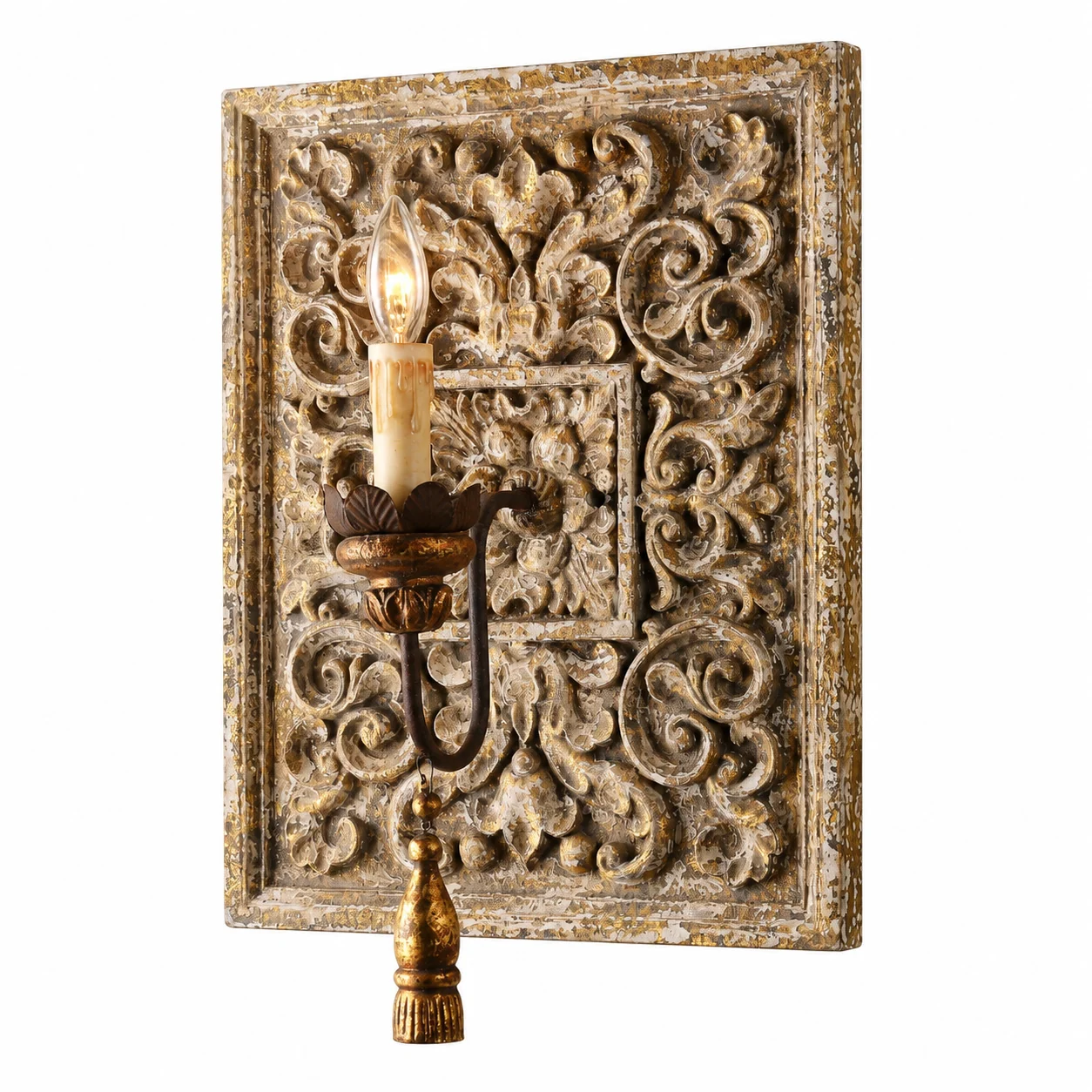 Elena Vintage Carved Wood Wall Sconce — identity