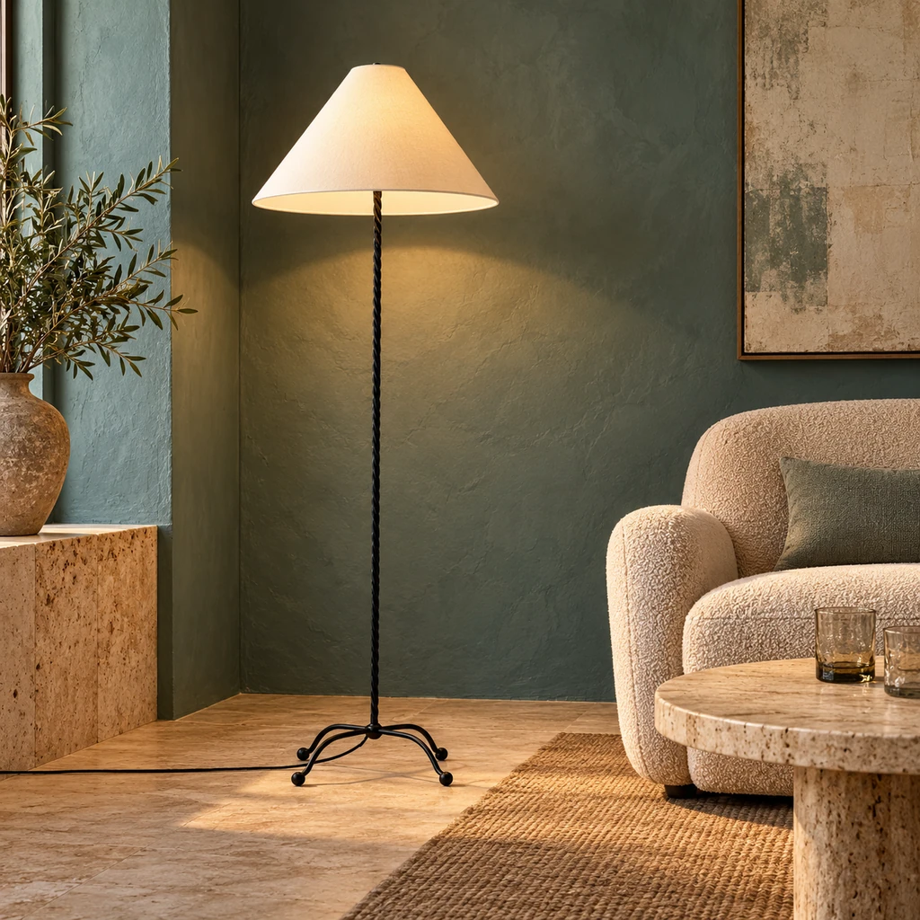 Sage floor lamp in a tailored lounge