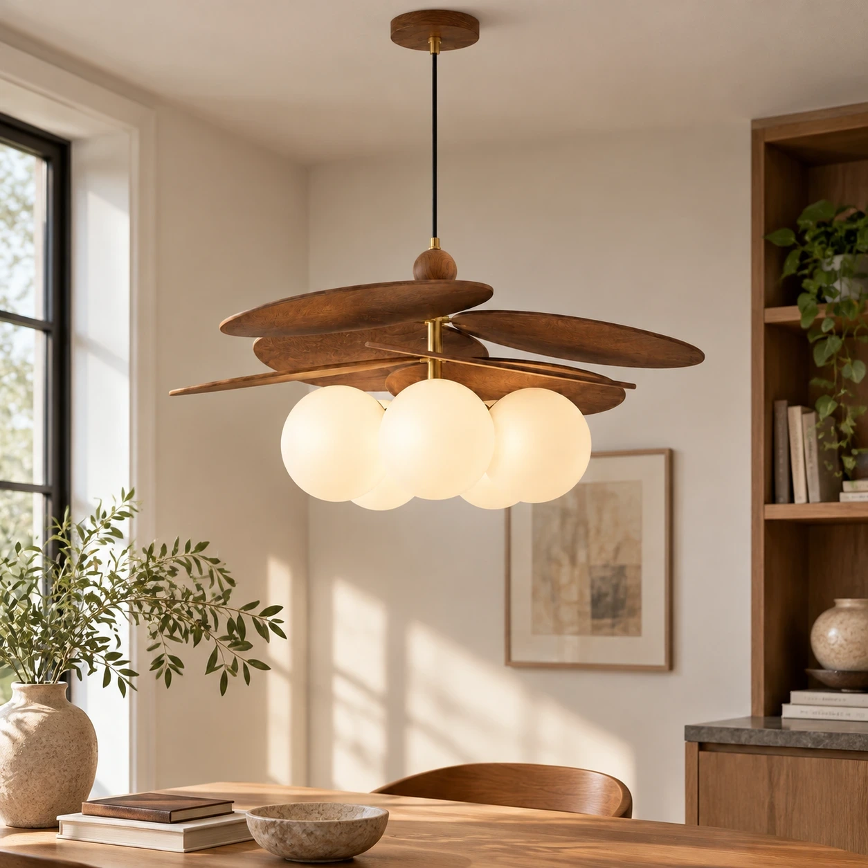 Wushlp Vintage Bean Glass and Metal Pendant Light in a bright study nook