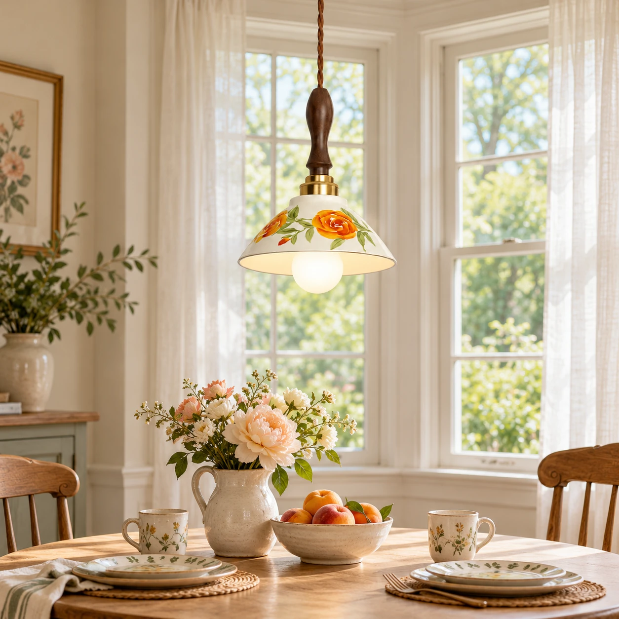 Elise pendant above a breakfast nook table without canopy in frame