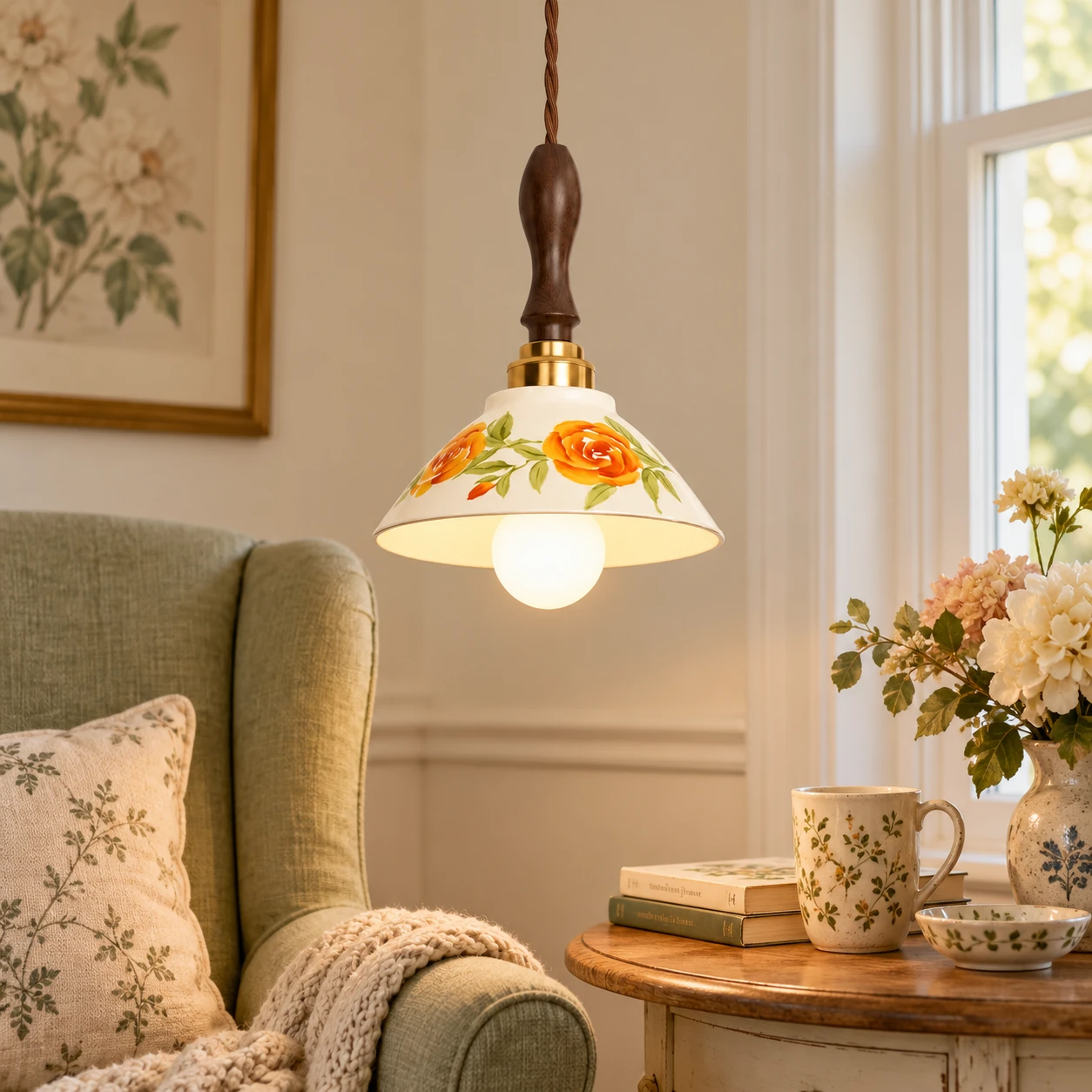 Elise pendant in a living-room reading corner without canopy in frame