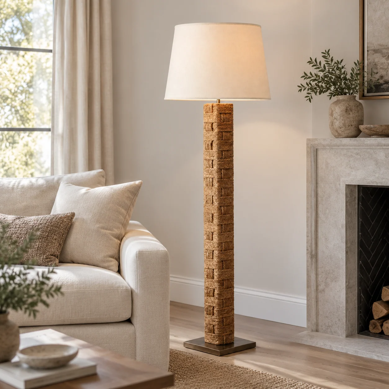 Avery French 1-Light Wood Floor Lamp — scene