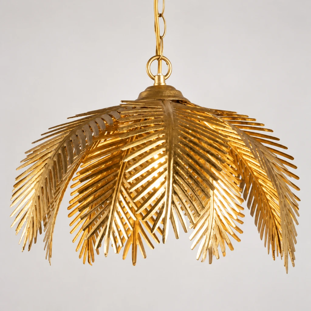 Mila European Vintage Leaf-Branch Iron Chandelier, Gold - Single Light, switched-on product in a neutral studio