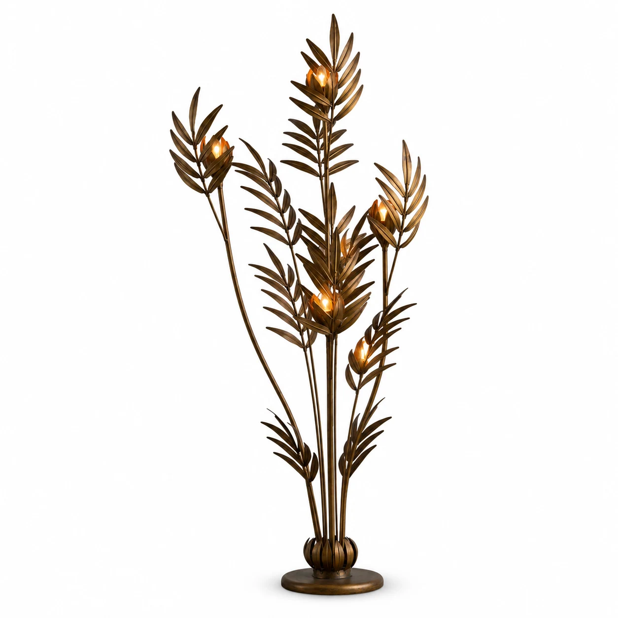 Liora Antique Bronze E14 palm leaf iron floor lamp white background