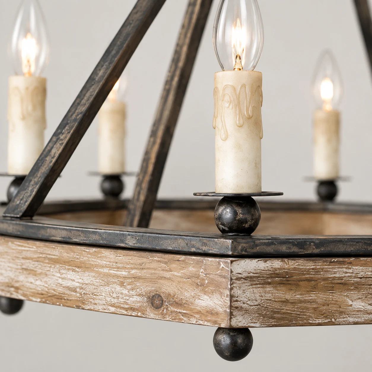 Weathered wood ring and candle mounting detail