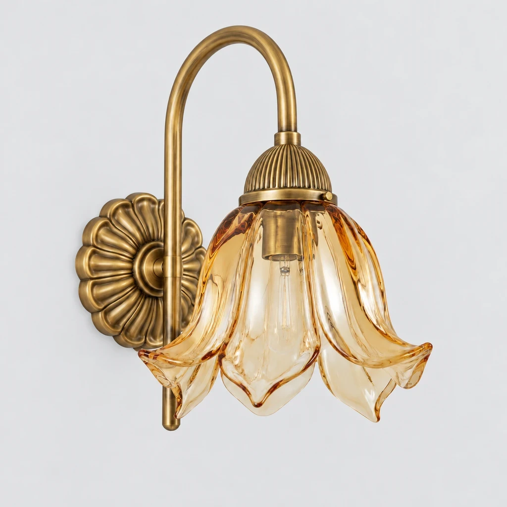 Wushlp Vintage Amber-Petal Glass Wall Light switched off in a neutral studio