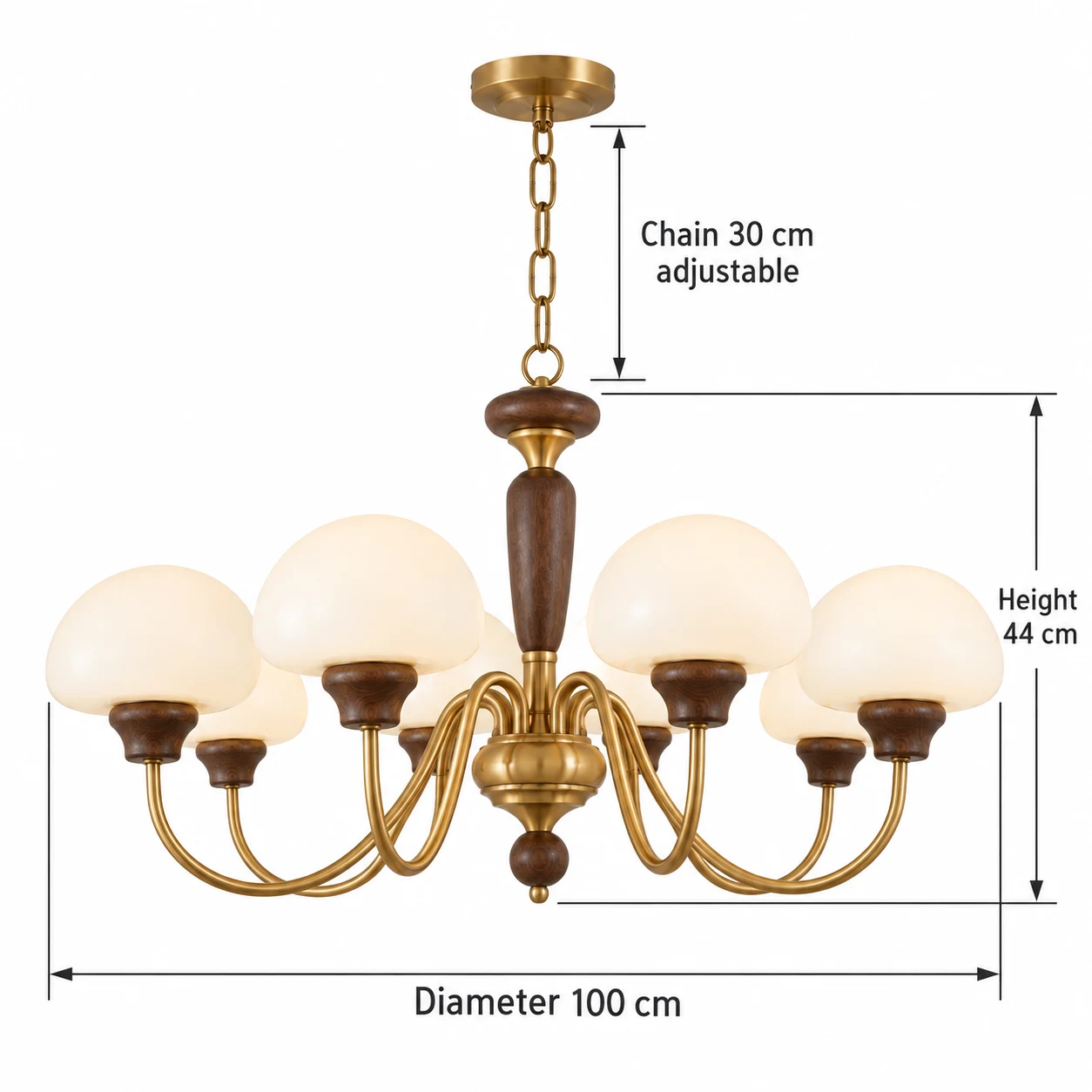 8-light dimensions: diameter 100 cm, body height 44 cm, adjustable chain 30 cm