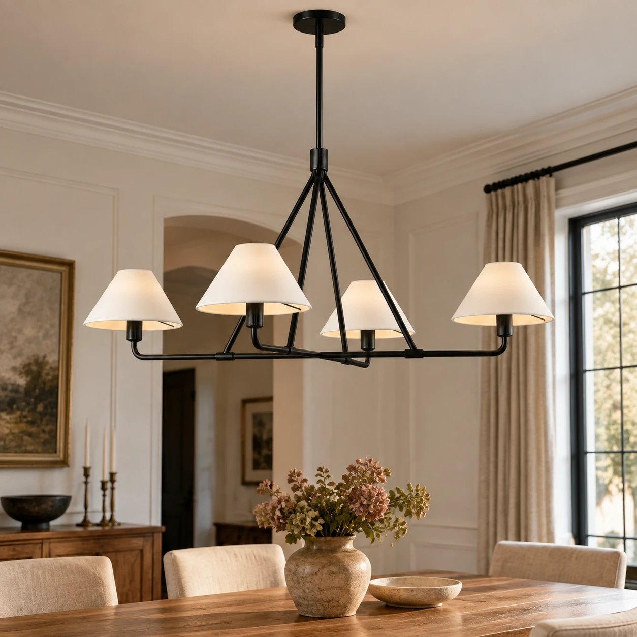 Maren Vintage 4-Light Iron Chandelier in a residential interior