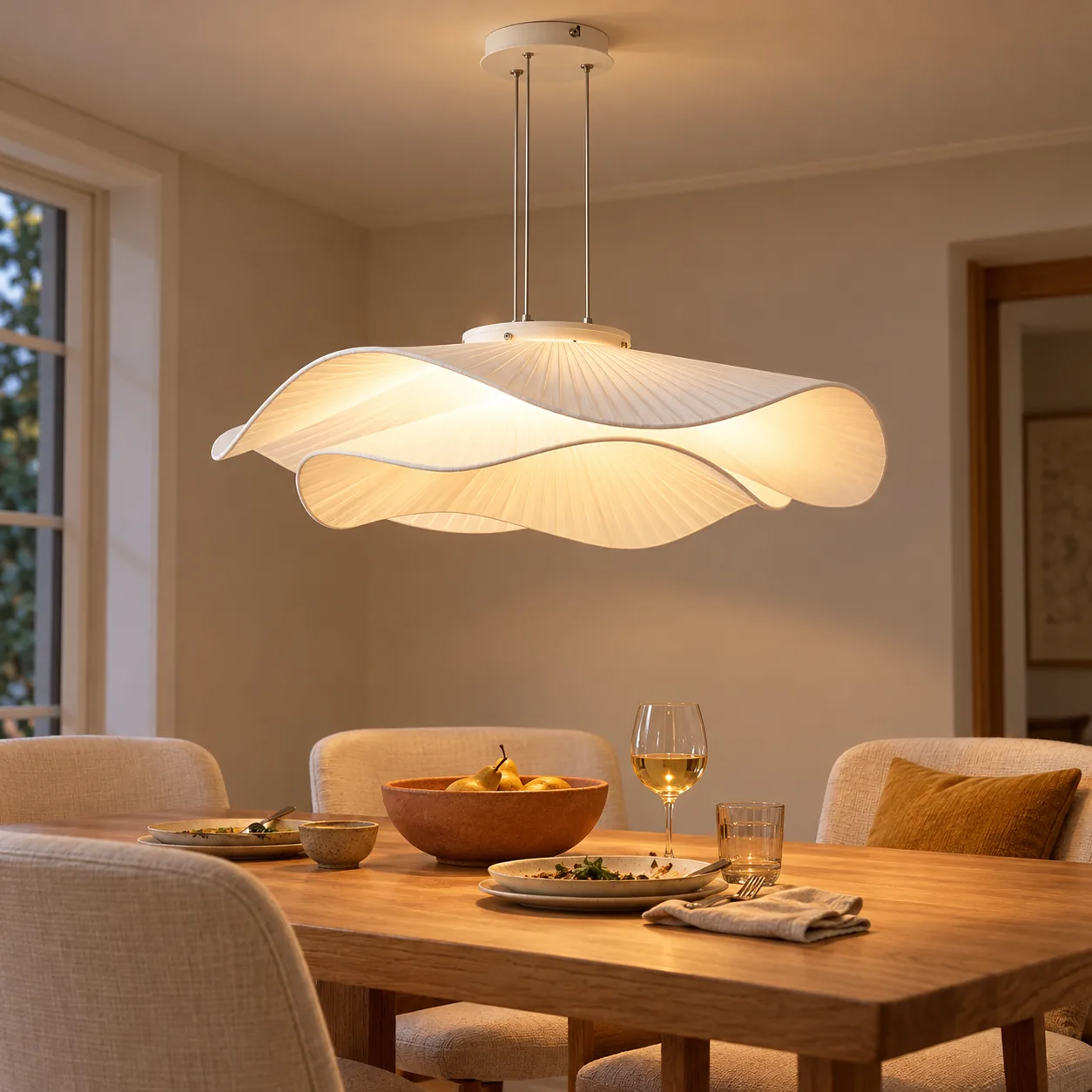 Pendant above a used dining table
