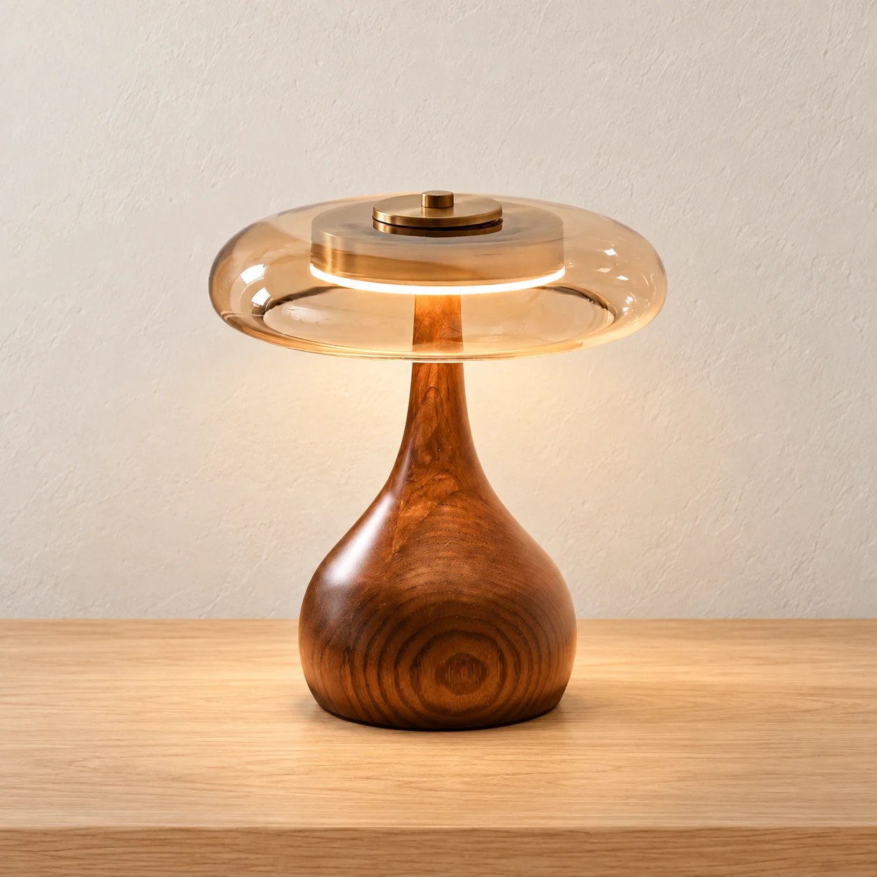 Short walnut amber table lamp