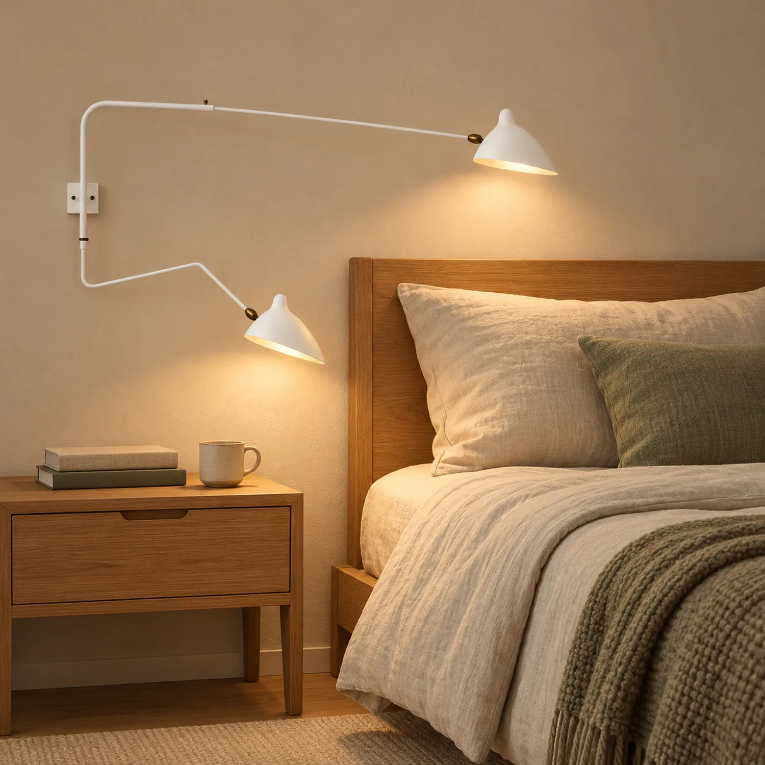 White two-head wall lamp in a bedroom