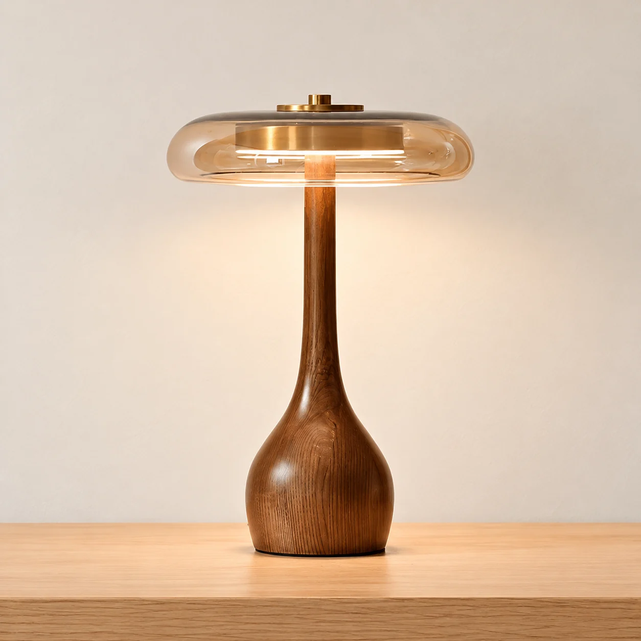Tall walnut amber table lamp