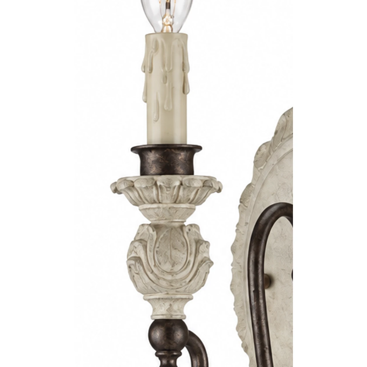 Close view of the carved candle cup and holder