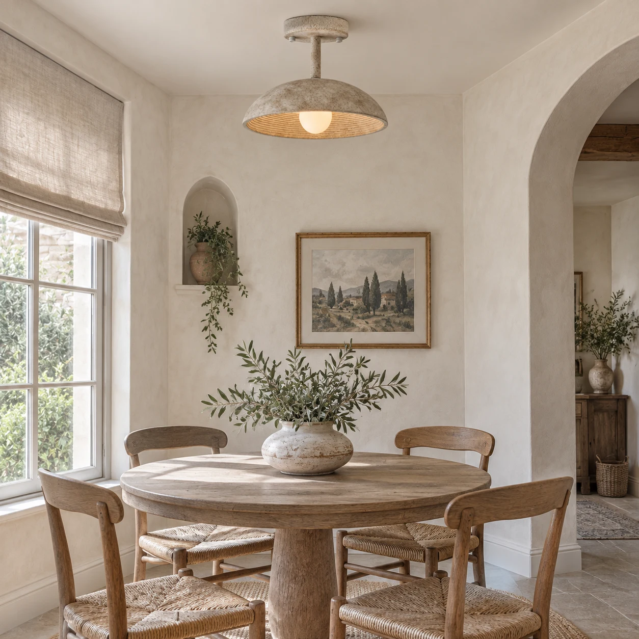 Clara flush mount ceiling light above a dining nook