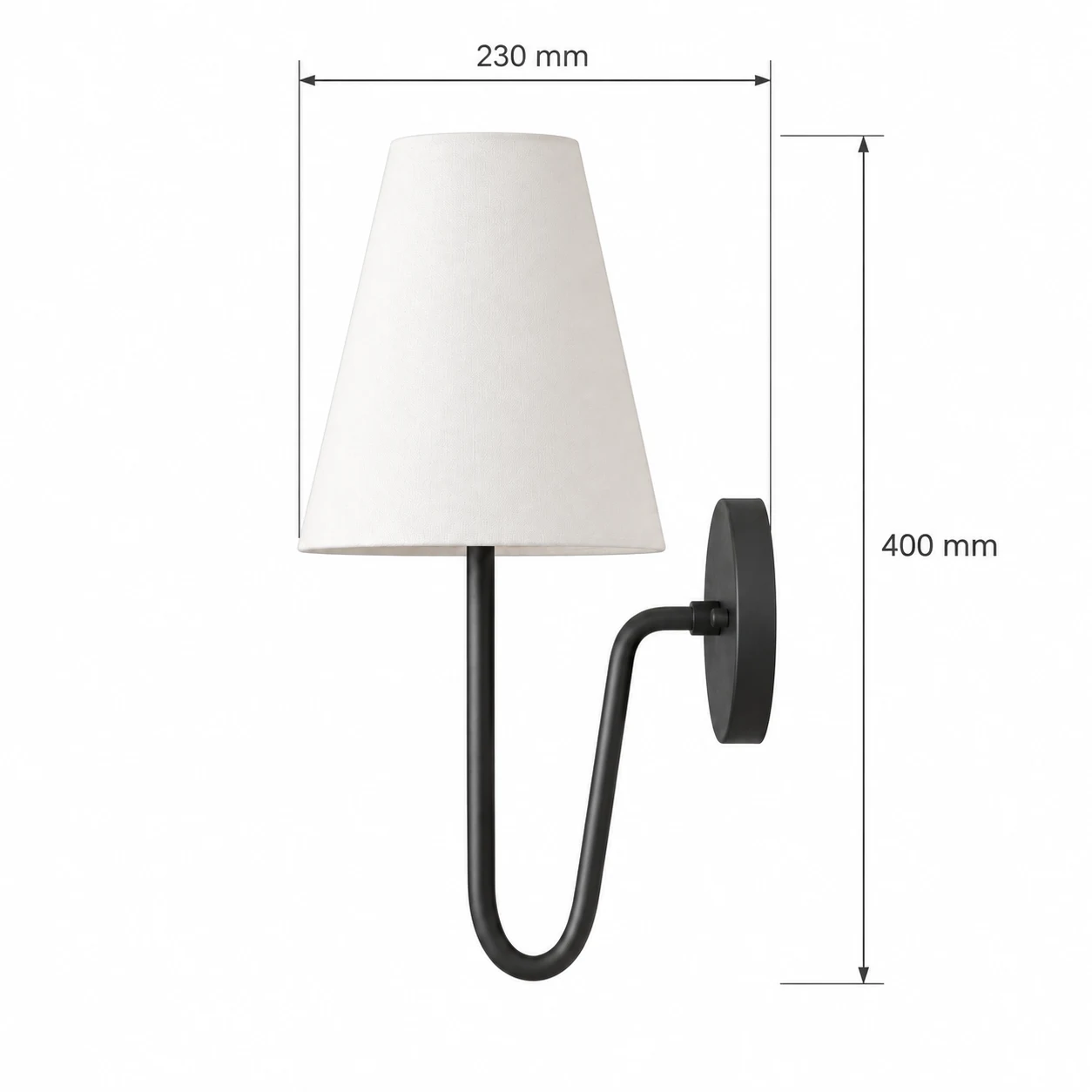Mabel wall light side dimensions: 230 mm deep and 400 mm high