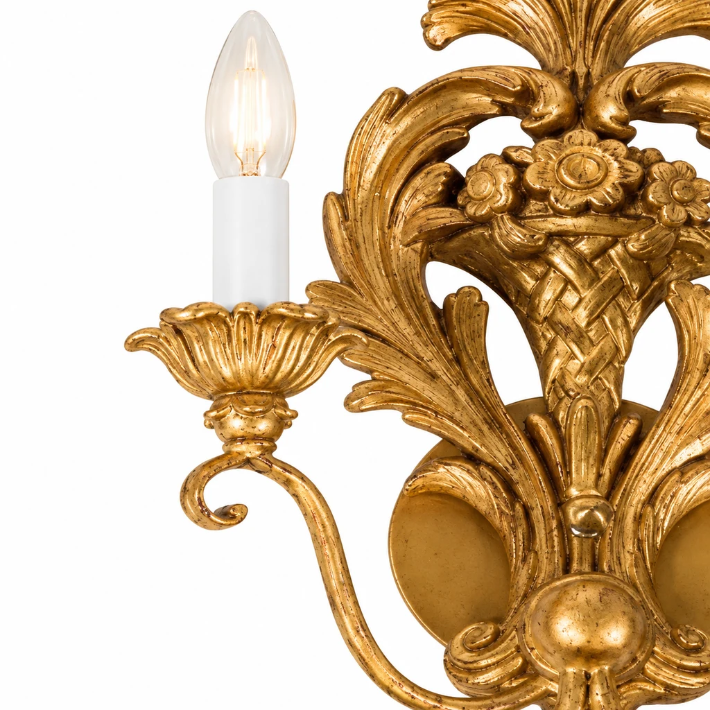 Detail of the curved arm, carved candle cup and E14 candle position