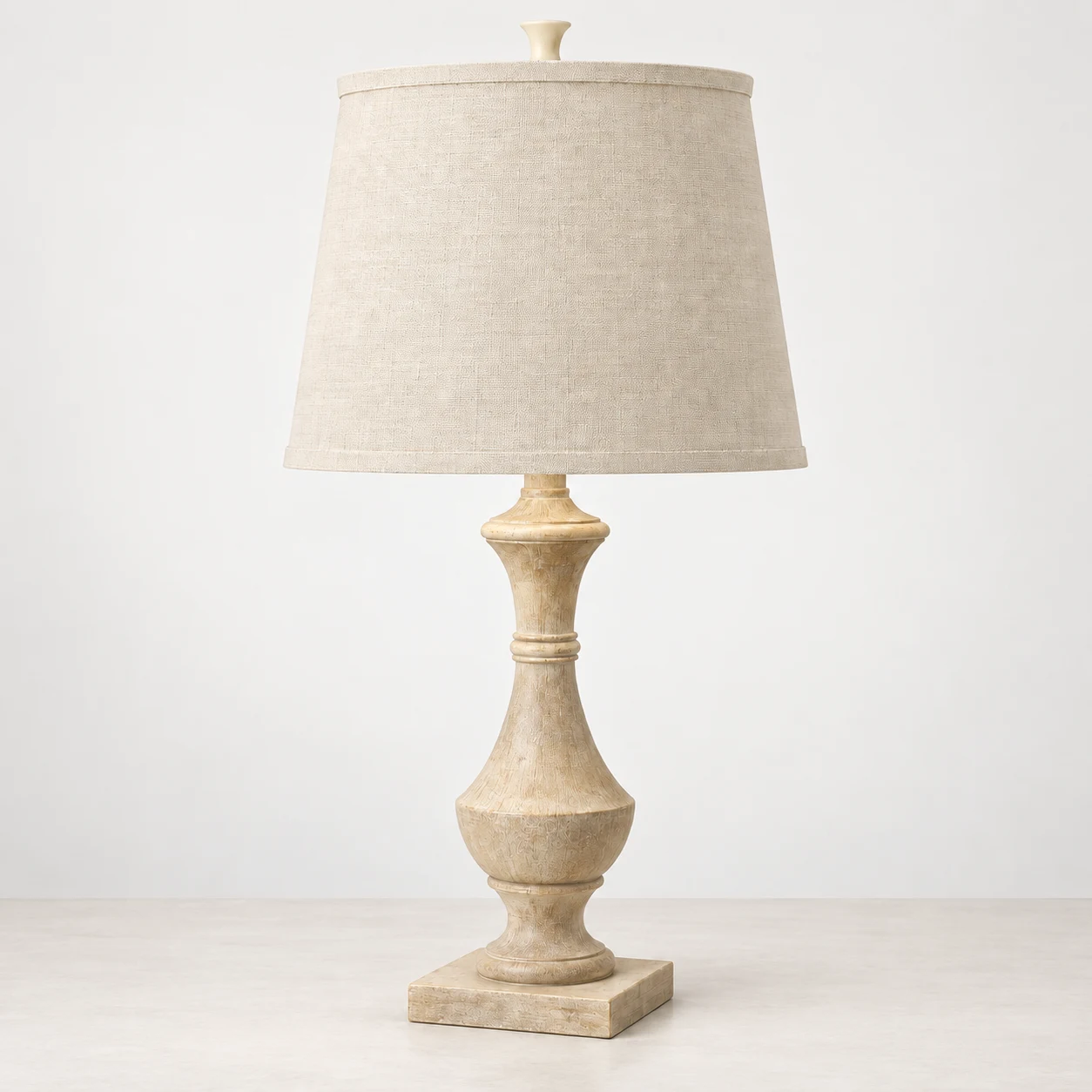 Square wood plinth and lamp base detail