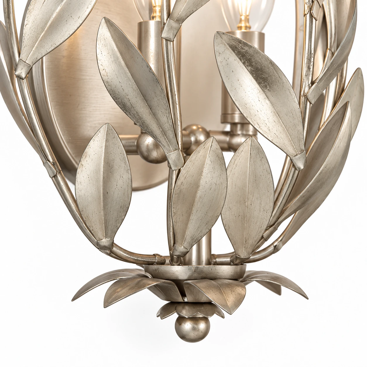 Silver Foil wall sconce lower leaf structure and finial