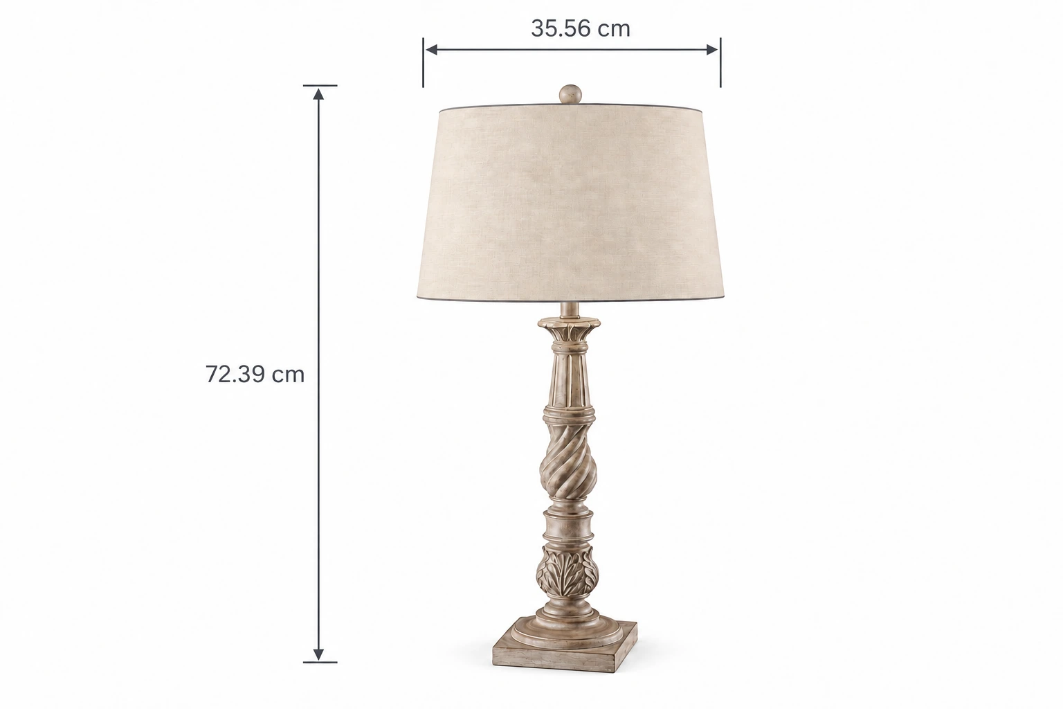 Elowen table lamp dimensions: 35.56 cm wide and 72.39 cm high