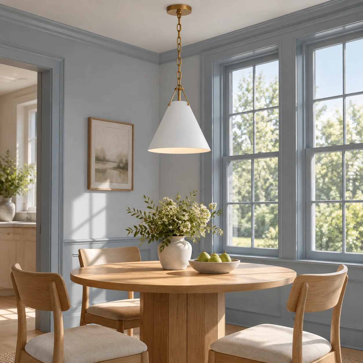 Elodie pendant above a bright breakfast nook