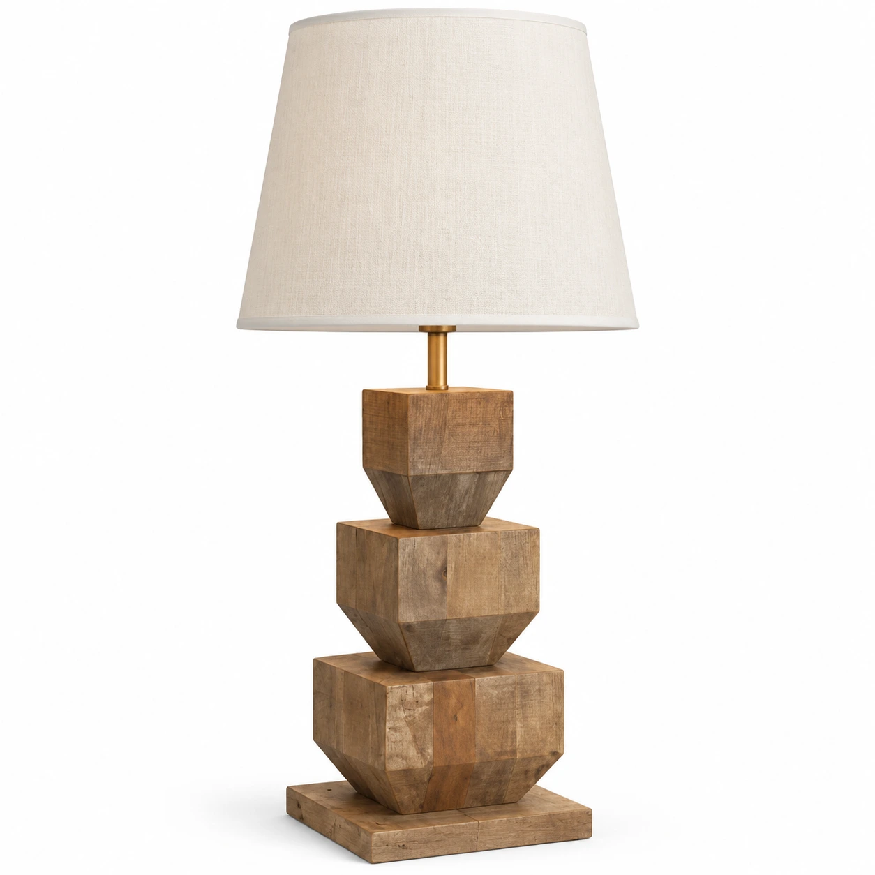 White fabric shade and stacked wood base