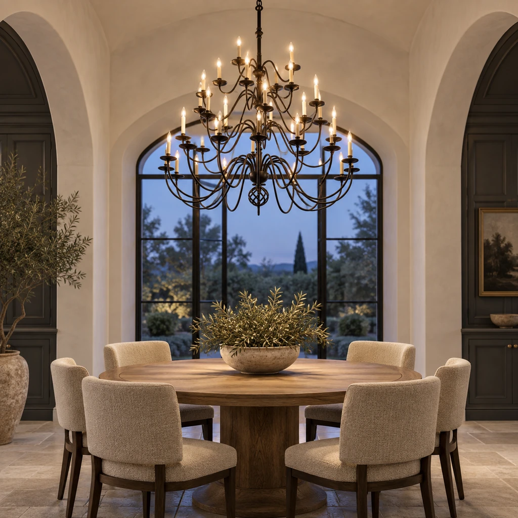 Chandelier in a boutique hotel dining room