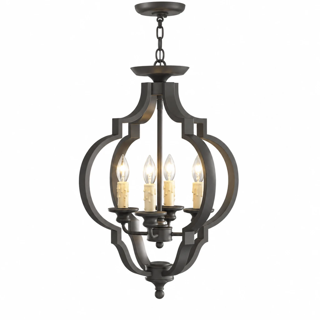 White-background product view of the geometric iron lantern chandelier