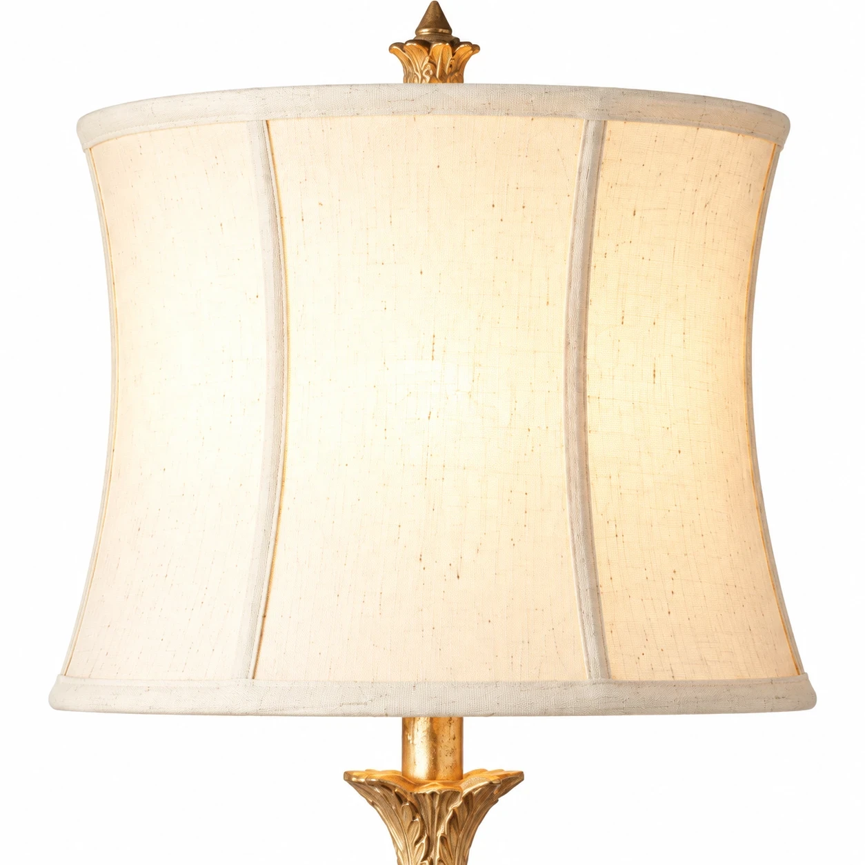 Close view of the Ivory fabric shade and its curved seams