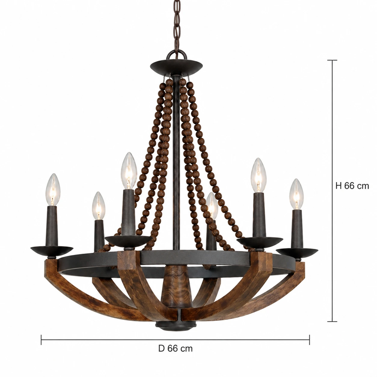 All six-head wood chandelier finishes overall dimensions H66 cm D66 cm