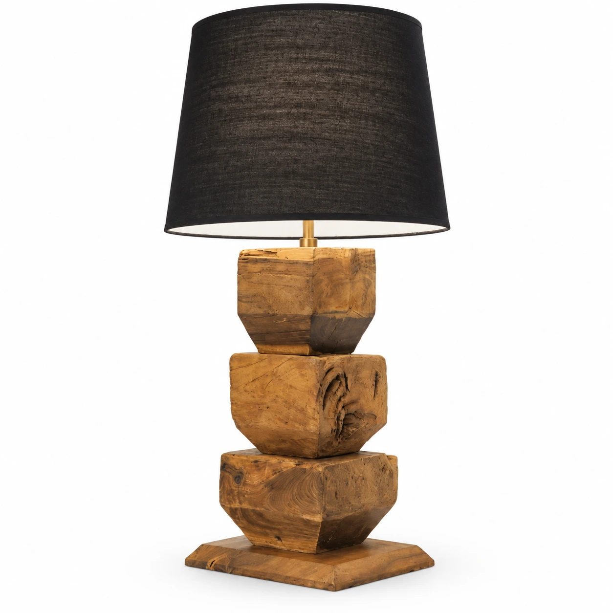 Black fabric shade and stacked wood base