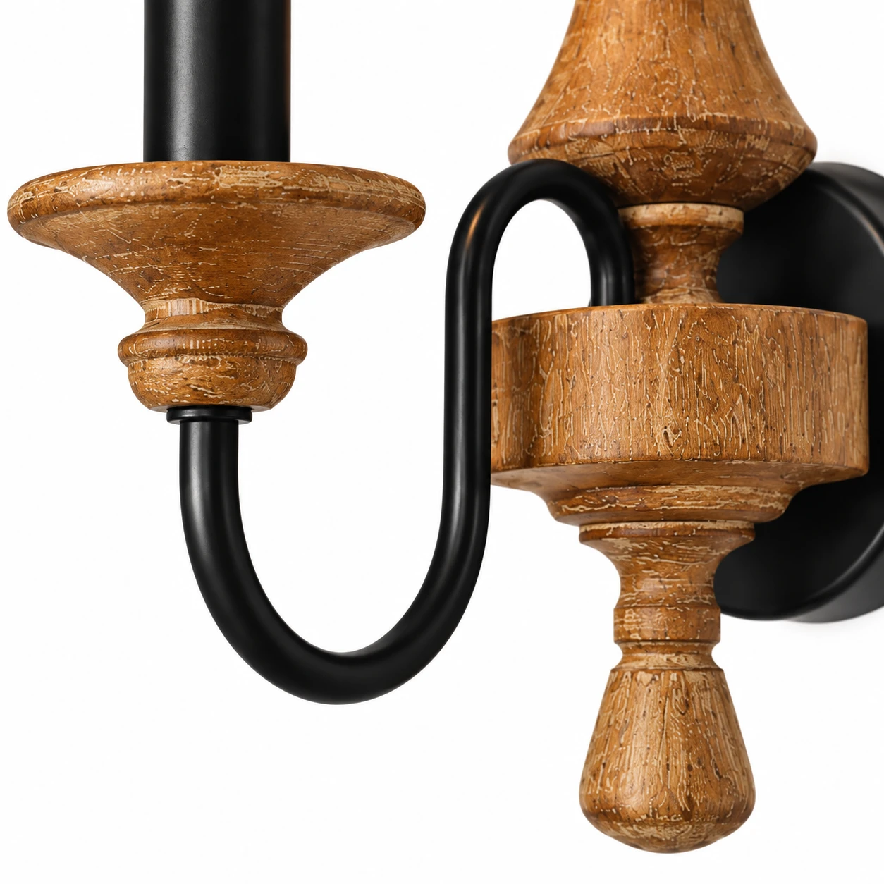 Close view of the candle-inspired holder and iron arm