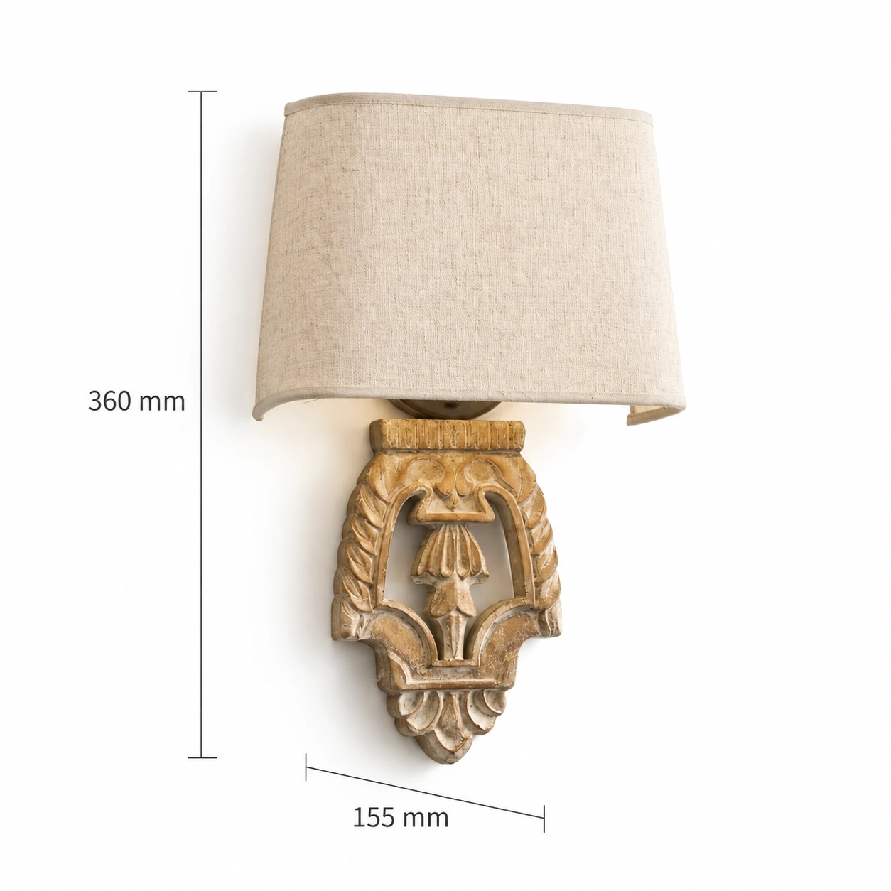 Carved Wood Shield side dimensions: 155 mm D x 360 mm H
