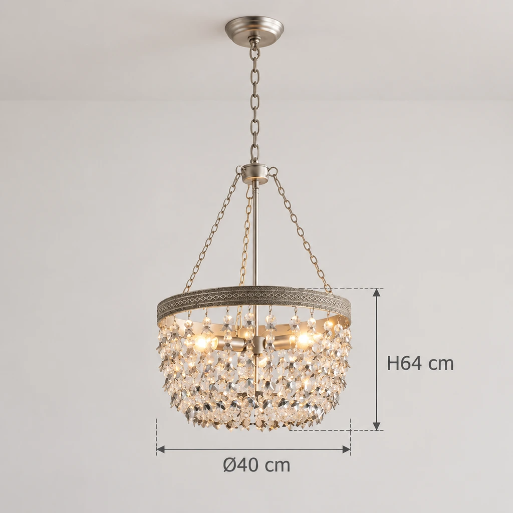 Silver crystal branch chandelier dimensions: 40 cm diameter and 64 cm height