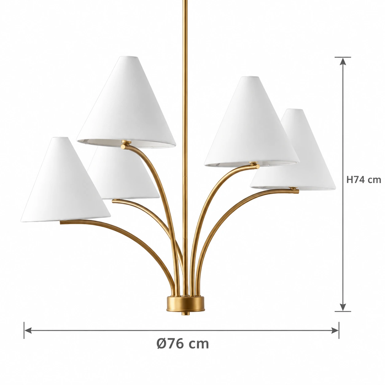 Warm brass branch chandelier dimensions: 76 cm diameter and 74 cm fixture height
