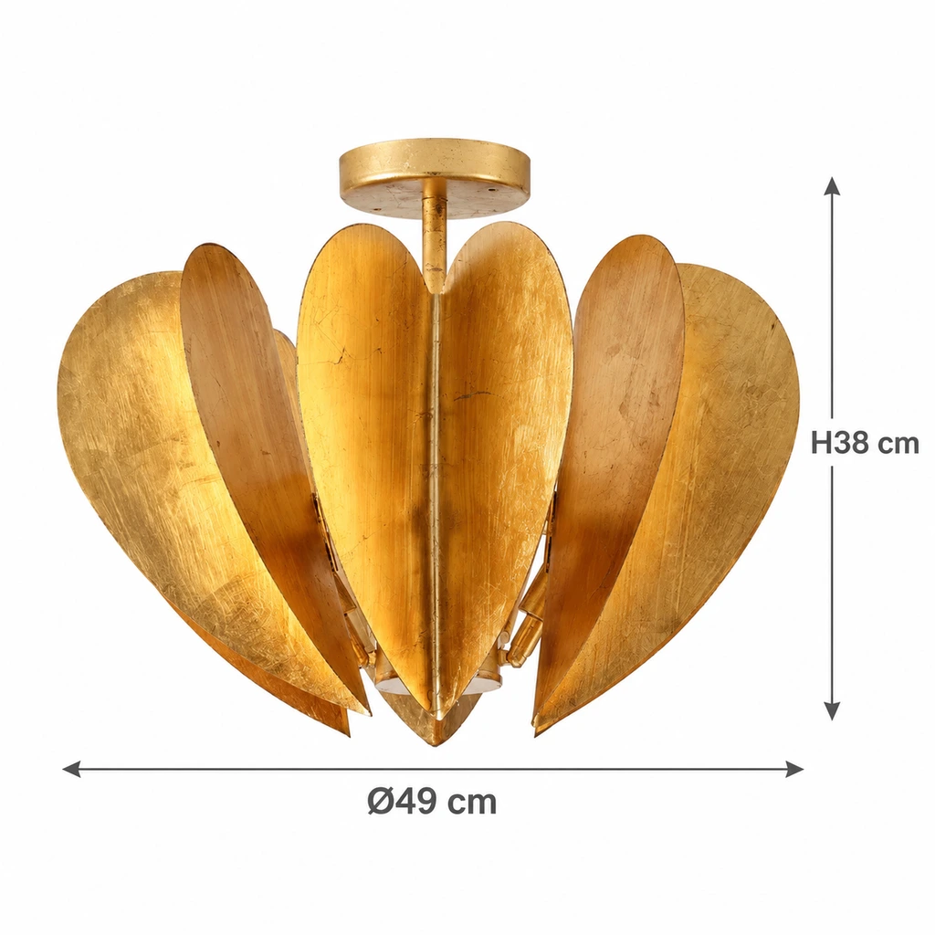 Vintage gold leaf ceiling light dimensions: 49 cm diameter and 38 cm height