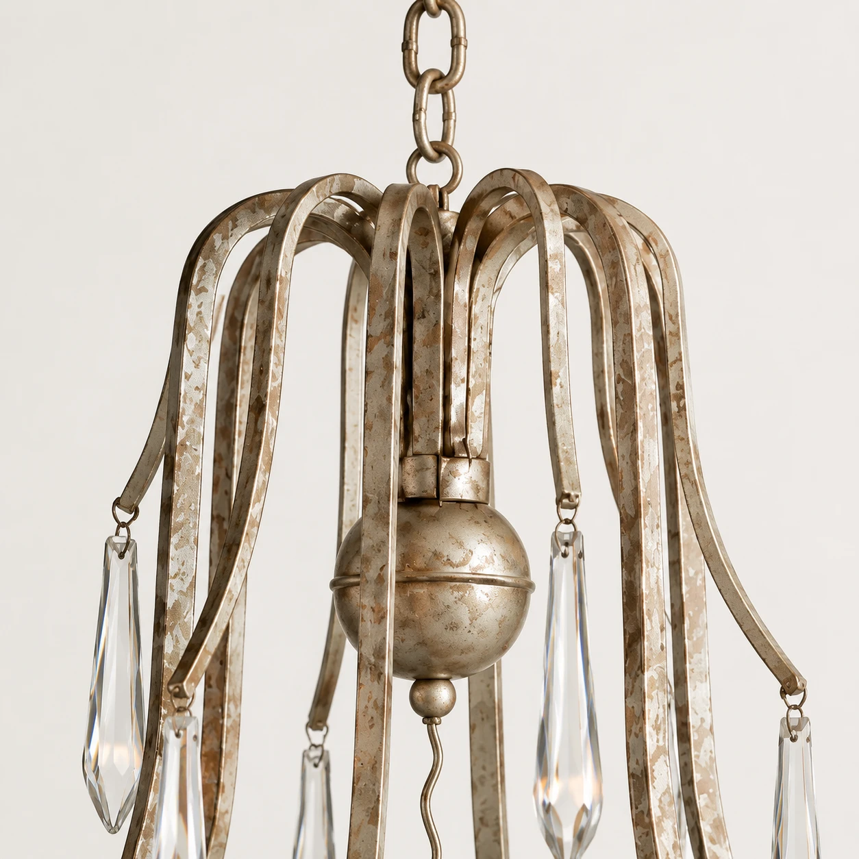 Close detail of the central chain, canopy and lower finial